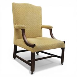 20th century Gainsborough style open armchair, upholstered in patterned fabric, the chair ...