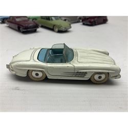 Eleven unboxed and playworn early die-cast models including Dinky Packard, Buick, two Jaguar Mark X and estate wagon, Corgi Mercedes-Benz 300S.L. Roadster, Ford Thunderbird, Citroen DS19 and Bentley Continental Sports Saloon, Spot-On Armstrong Siddeley Sapphire etc; all unboxed (11)