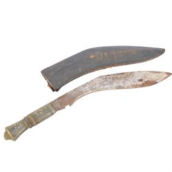 Kindjal dagger, the handle and scabbard decorated with figures and animals, together with middle eastern curved dagger and other knives and weapons 