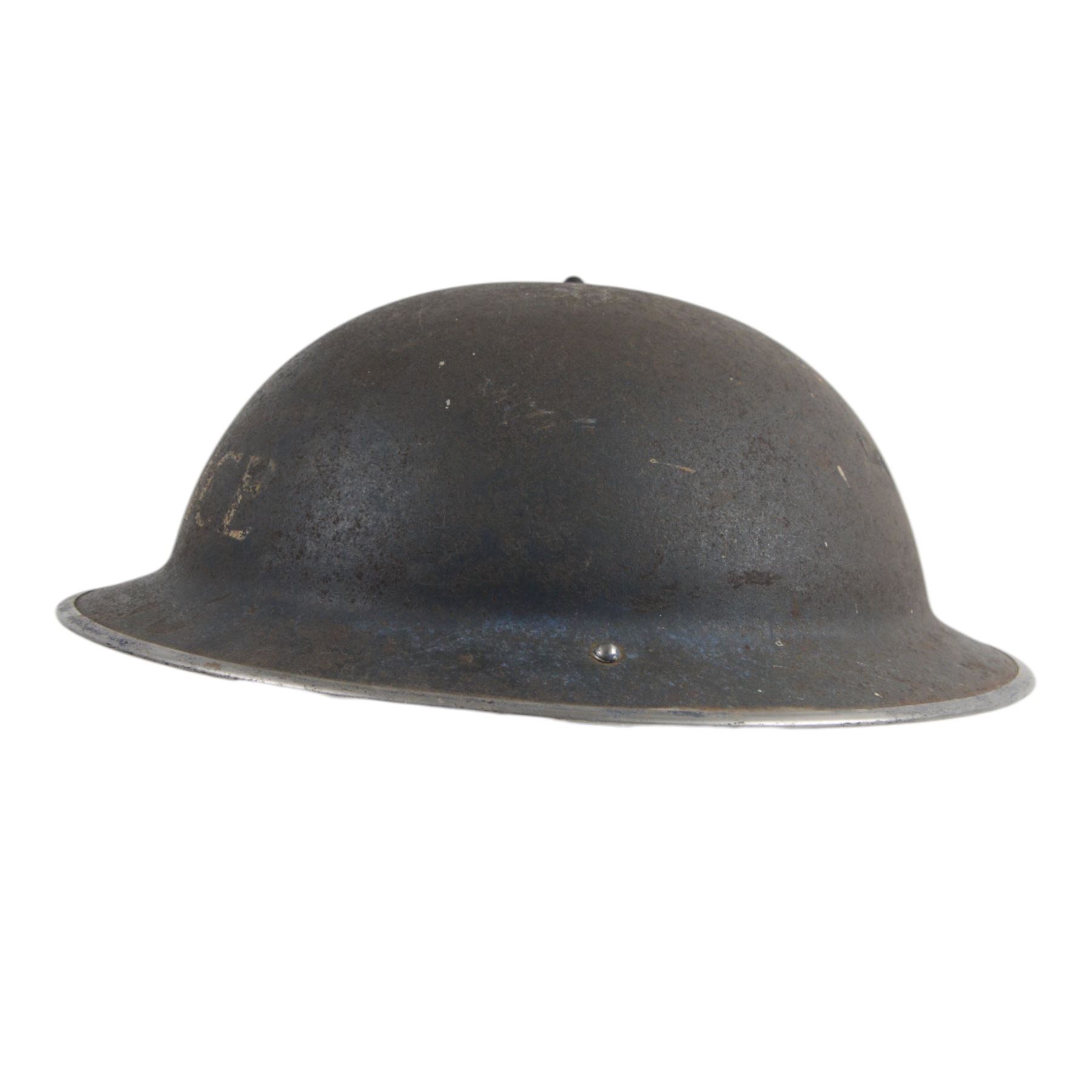 WWII MkII Police Brodie, the blue brodie with white stencil lettering to the front, with liner and strap