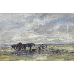 William Norman Gaunt (British 1918-2001): Gathering Peat, watercolour signed 37cm x 56cm 