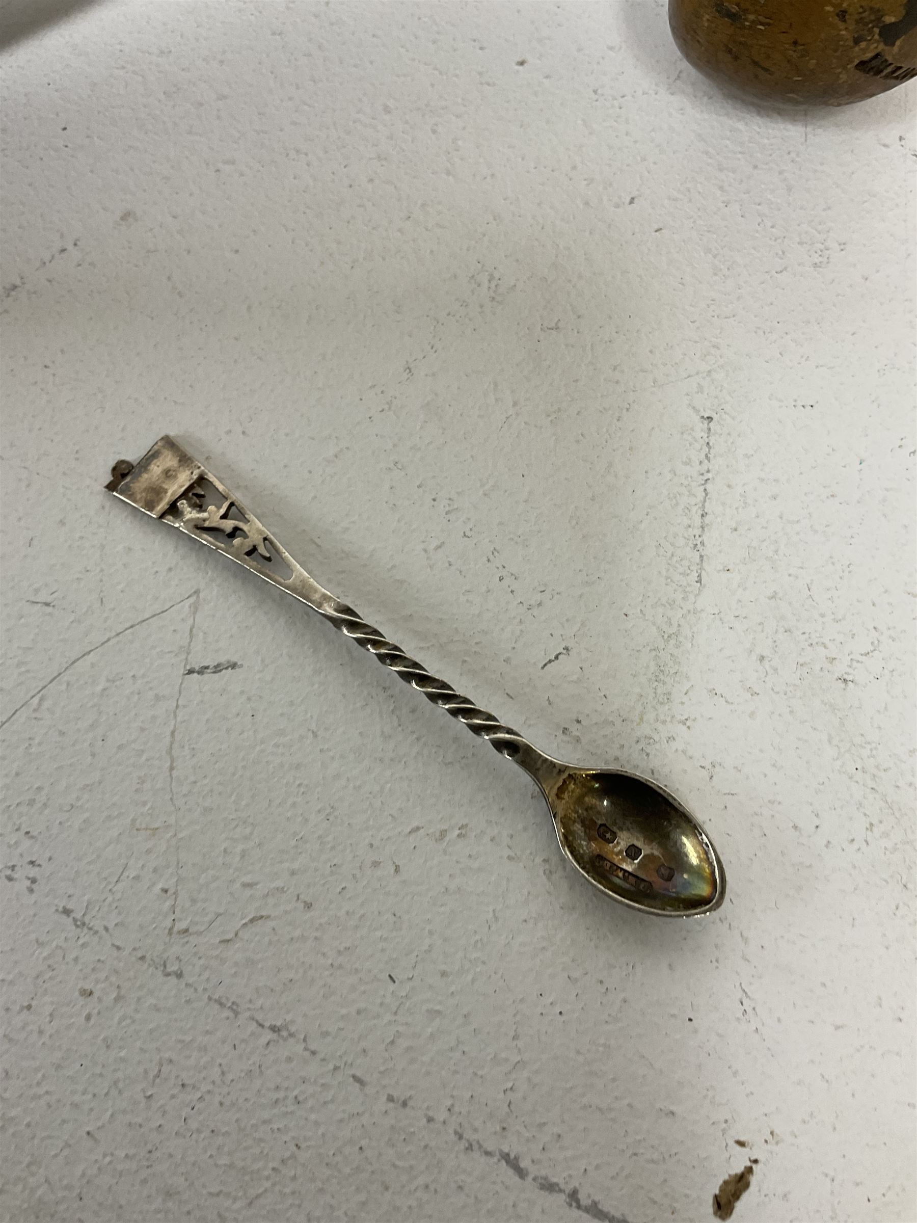 Quantity of mid 19th century and later photographs to include cartes des visites,  together with a small oval mirror, early 20th century clock, Bakelite cigarettes box, three hallmarked silver spoons, pair of Georgian spectacles with extending arms, silver and gold Plated reproduction icon, other silver plate and metal ware etc