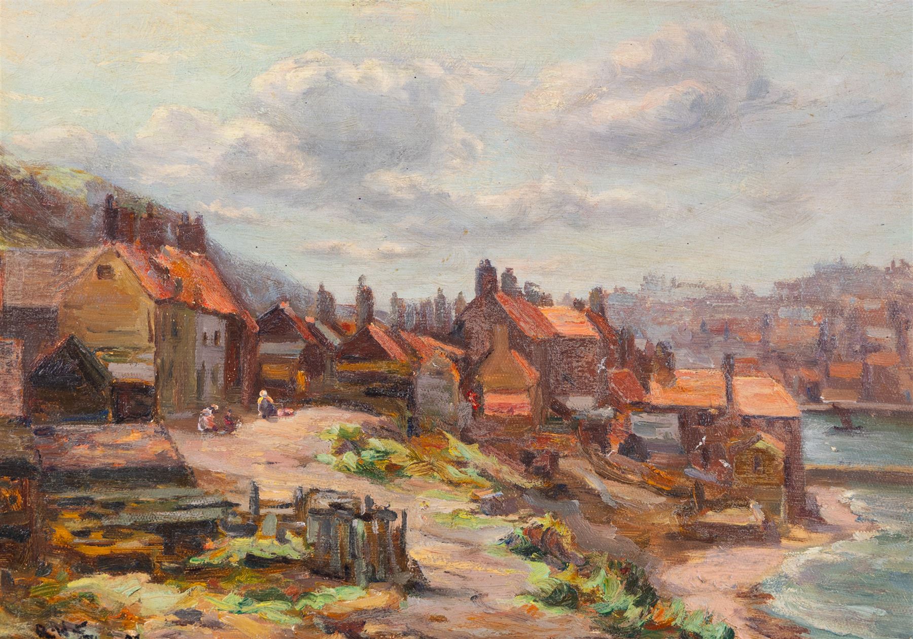 Augustus William Enness (British 1876-1948): Henrietta Street and Whitby East Cliff, oil on canvas signed with initials and dated '07, 24cm x 34cm