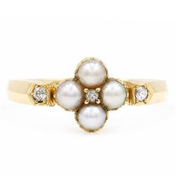19th/ early 20th century gold pearl and diamond flower head cluster ring, single old cut d...