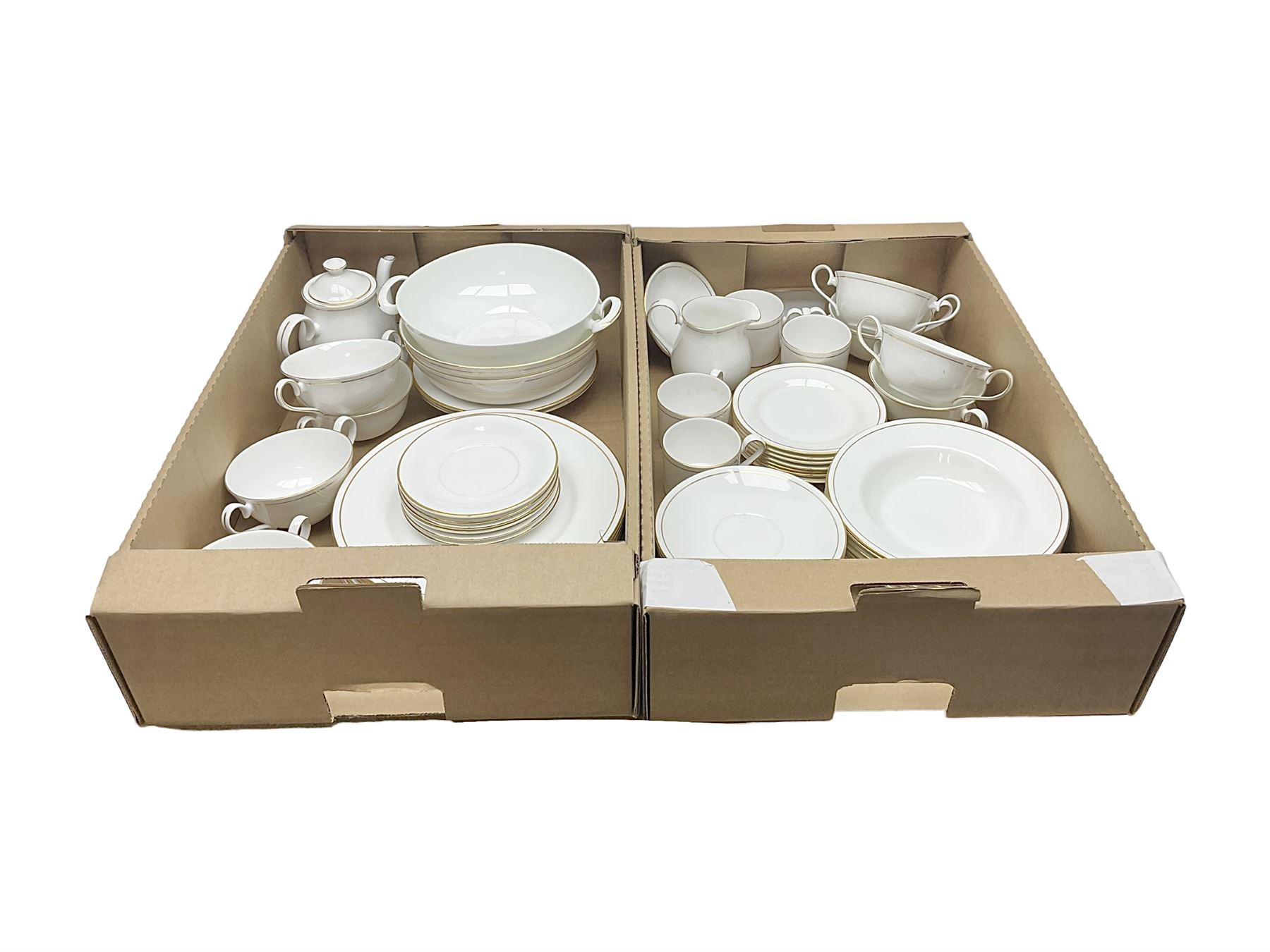 Crownford Queen's China Elegance pattern part tea and dinner service, to include Dinner plates, eight soup bowls, four tea cups etc 