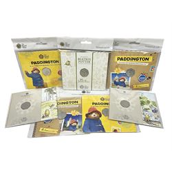 Seven The Royal Mint United Kingdom brilliant uncirculated commemorative fifty pence coins, including 2018 'Paddington at the Palace' etc, each housed on card