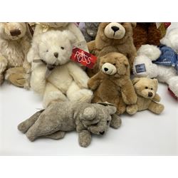 Eighteen Russ teddy bears including Ariella, Chloe, Spencer and Desmond,  mostly with tags, together with six other soft toys, tallest H42cm (24)