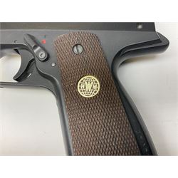 H. Weihrauch HW45 air pistol, .177 calibre, over-lever mechanism, chequered grip No.372679 L31cm; and quantity of pellets