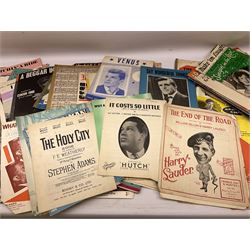 Collection of sheet music, many with attractive pictorial covers, to include The Rolling Stones It's All Over Now, Funny Girl, Living Doll Serious Charge Cliff Richard, Burbeck, Mary Poppins, Sugar, Sugar by The Archies, The Sound Of Music, I Taut I Taw A Puddy-Tat, Dear Miss Phoebe, etc, other musical sheet music and books etc