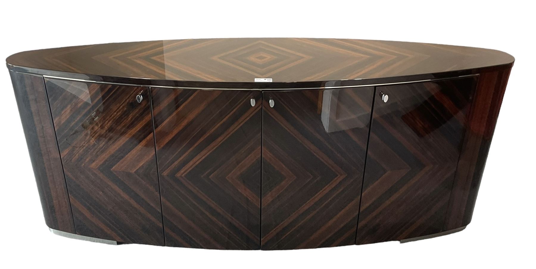 Giorgio Collection - Art Deco design macassar ebony 'Luna' sideboard of elongated oval form, fitted with four cupboards enclosing shelves, retailed by Harrods