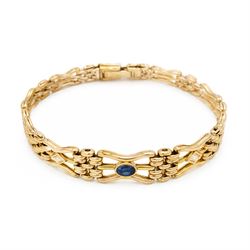Early 20th century 15ct diamond and sapphire gate link bracelet, set with two oval cut sap...