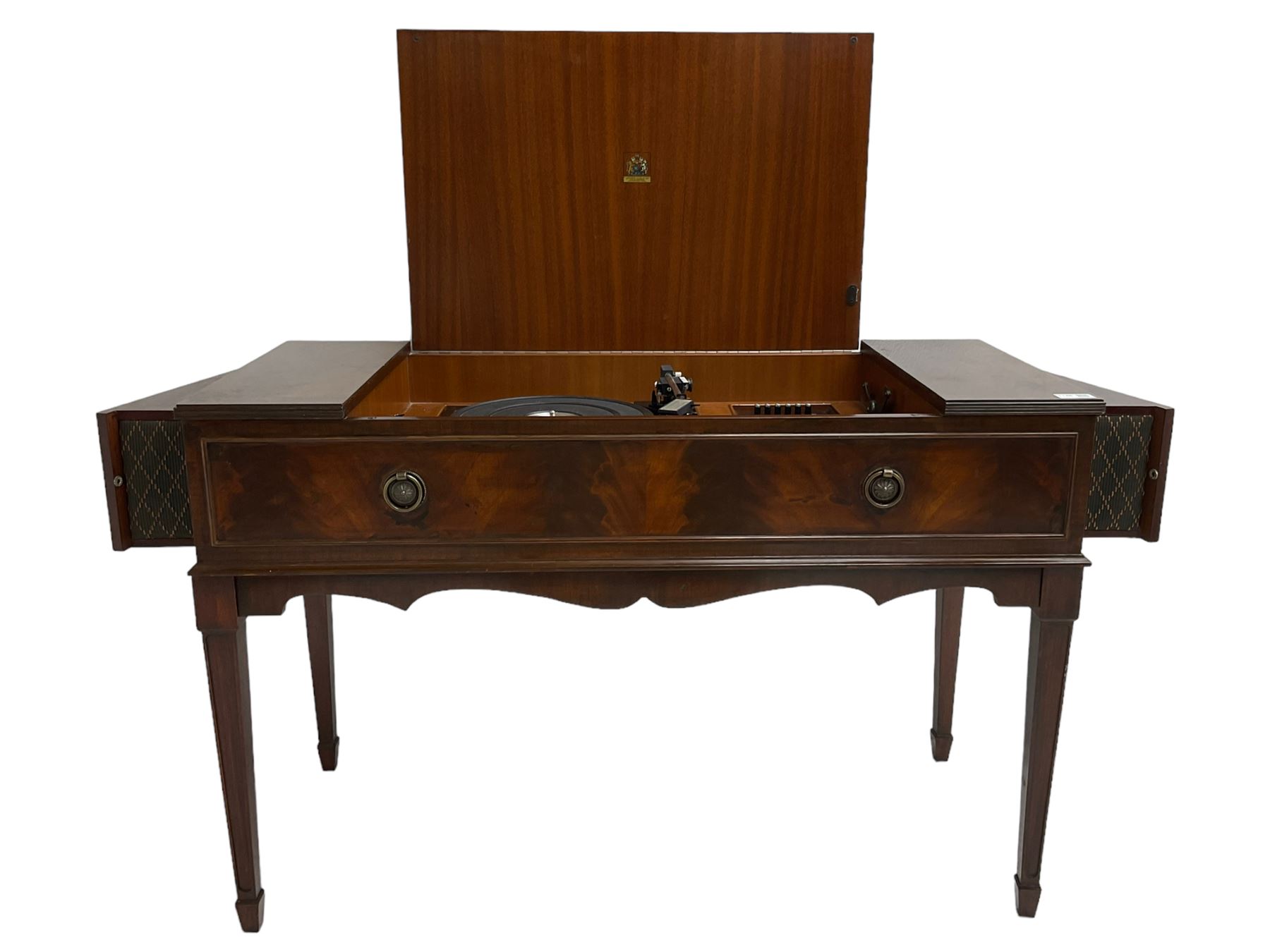 1970s mahogany radiogram with ‘Garrard’ SP25 MK IV turntable and integrated speakers