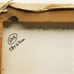 Barry De More (Yorkshire 1948-2023) after Claude Monet (French 1840-1926): 'Bain à la Grenouillère', oil on canvas signed and inscribed verso 58cm x 65cm 
Notes: Acclaimed as one of the North's greatest expressionist artists, Barry De More (1948-2023) used a heavy impasto style to transfer his love of Yorkshire landscapes, townscapes and people to canvas. His work sits comfortably in the company of work by Kossoff and Auerbach, selling to collectors in the UK and overseas. De More's work can be found in the permanent collection of work by Northern Artists at Dean Clough, one of the UK's largest contemporary art galleries.