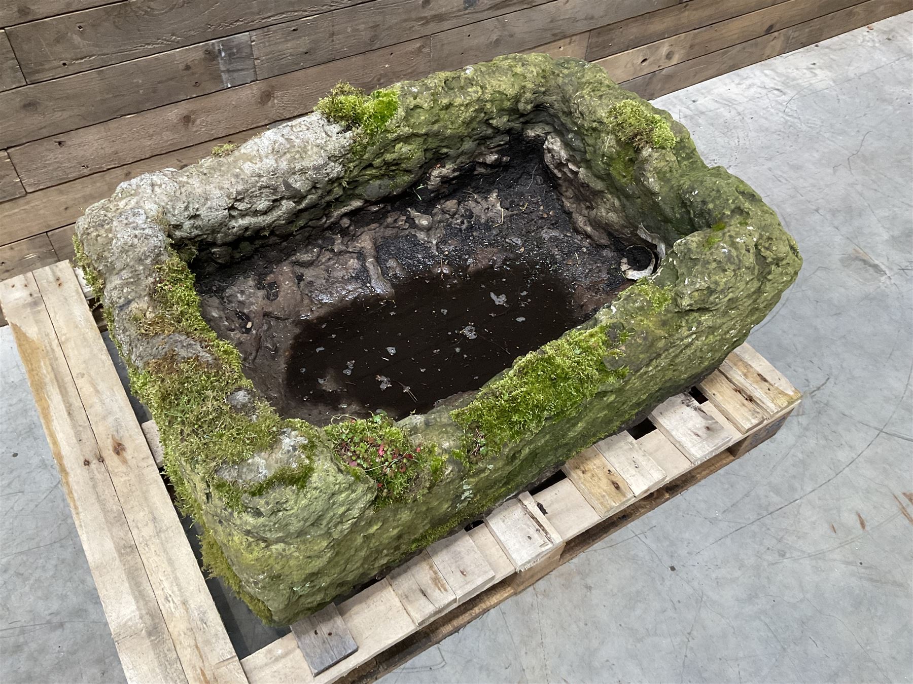 Large 19th century weathered rectangular stone trough