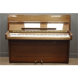  Knight of London oak cased upright piano, iron frame and overstrung, W141cm, H112cm, D55cm  