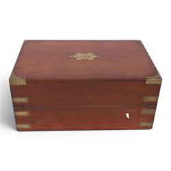 19th century mahogany brass bound writing slope, with fitted interior, H18cm