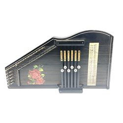 Skylark childs violin and bow, case, together with two other bows, an acoustic guitar and German Auto-Harps zither with floral decoration.   