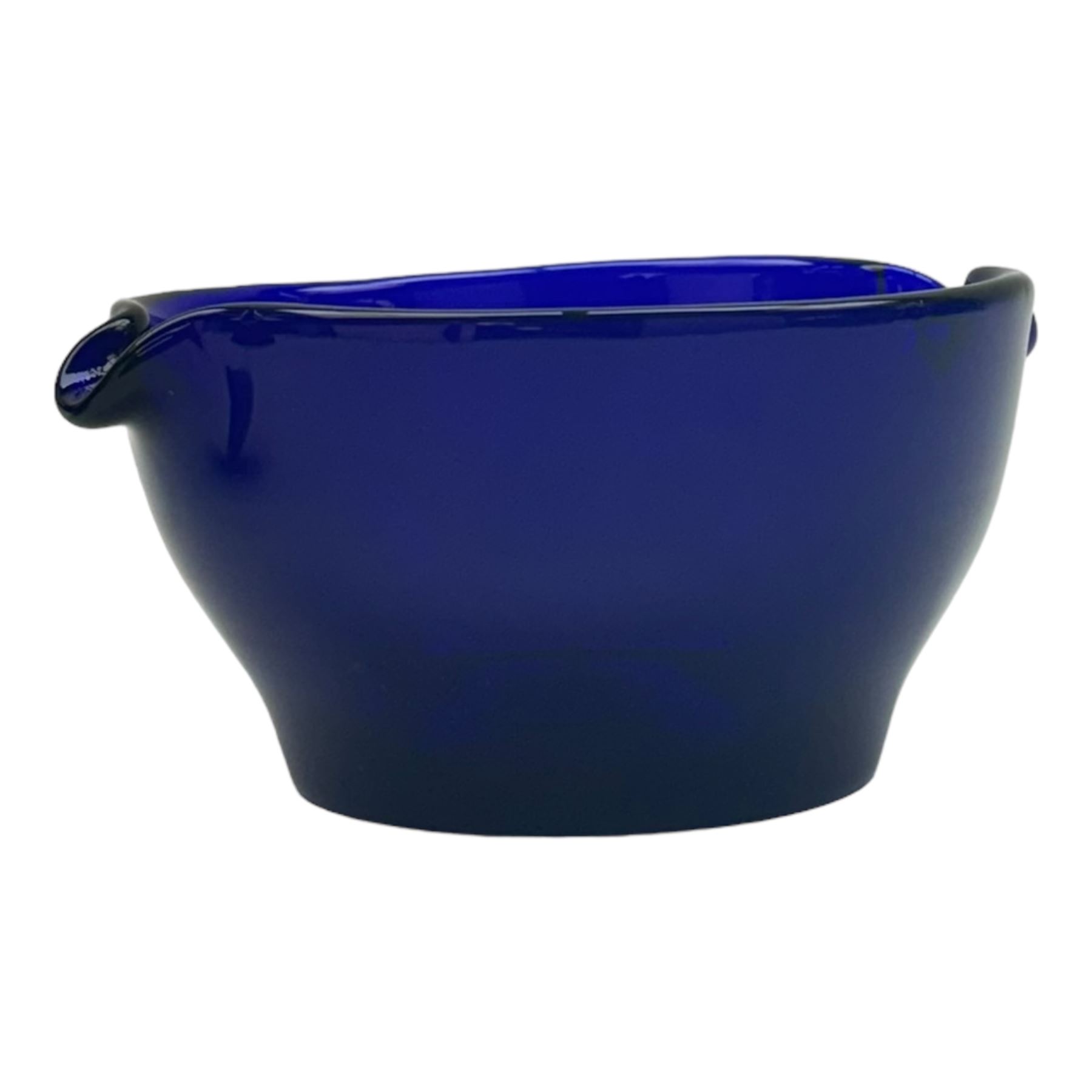 19th century Bristol blue glass jug, the baluster body with simple loop handle, together with a double lipped rinser, jug H14cm