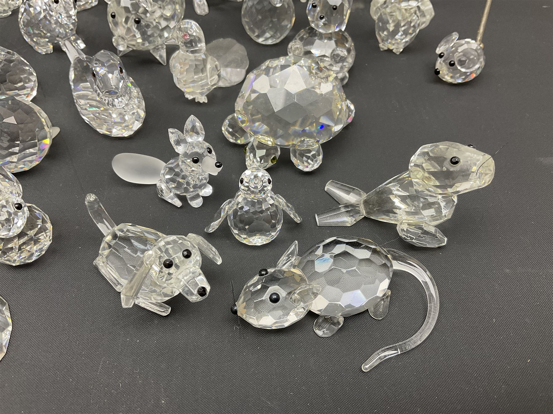 Collection of Swarovski Crystal animals, to include hedgehogs, snails, birds, mice and snakes, etc
