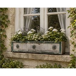 Early Victorian lead-fronted window box planter, of rectangular form with moulded borders ...