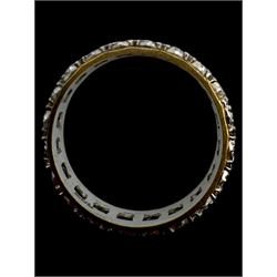 Two gold paste stone set full eternity rings and two gold cluster rings, all 9ct