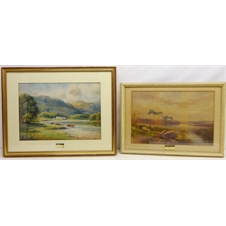  Cattle along the Riverfront, watercolour signed by George Barclay Wishart (British 19th/20th century) 37cm x 52cm and Highland Cattle Grazing, watercolour unsigned 34cm x 50cm (2)  