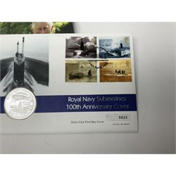 Commonwealth Of The Bahamas 1978 silver proof ten dollars coin with certificate, Queen Elizabeth II Turks and Caicos Islands silver twenty crowns coin in commemorative first day cover, The Royal Mint United Kingdom 2018 'Celebrating the 70th Birthday of HRH The Prince of Wales' five pound coin in card folder and 2022 The Snowman and The Snowdog coloured fifty pence coin