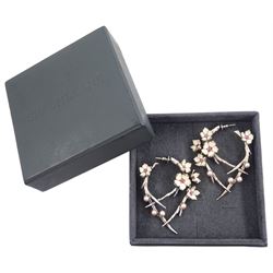 Shaun Leane pair of silver cream enamel, pink pearl and pink stone set Cherry Blossom stud earrings, London 2010, boxed
