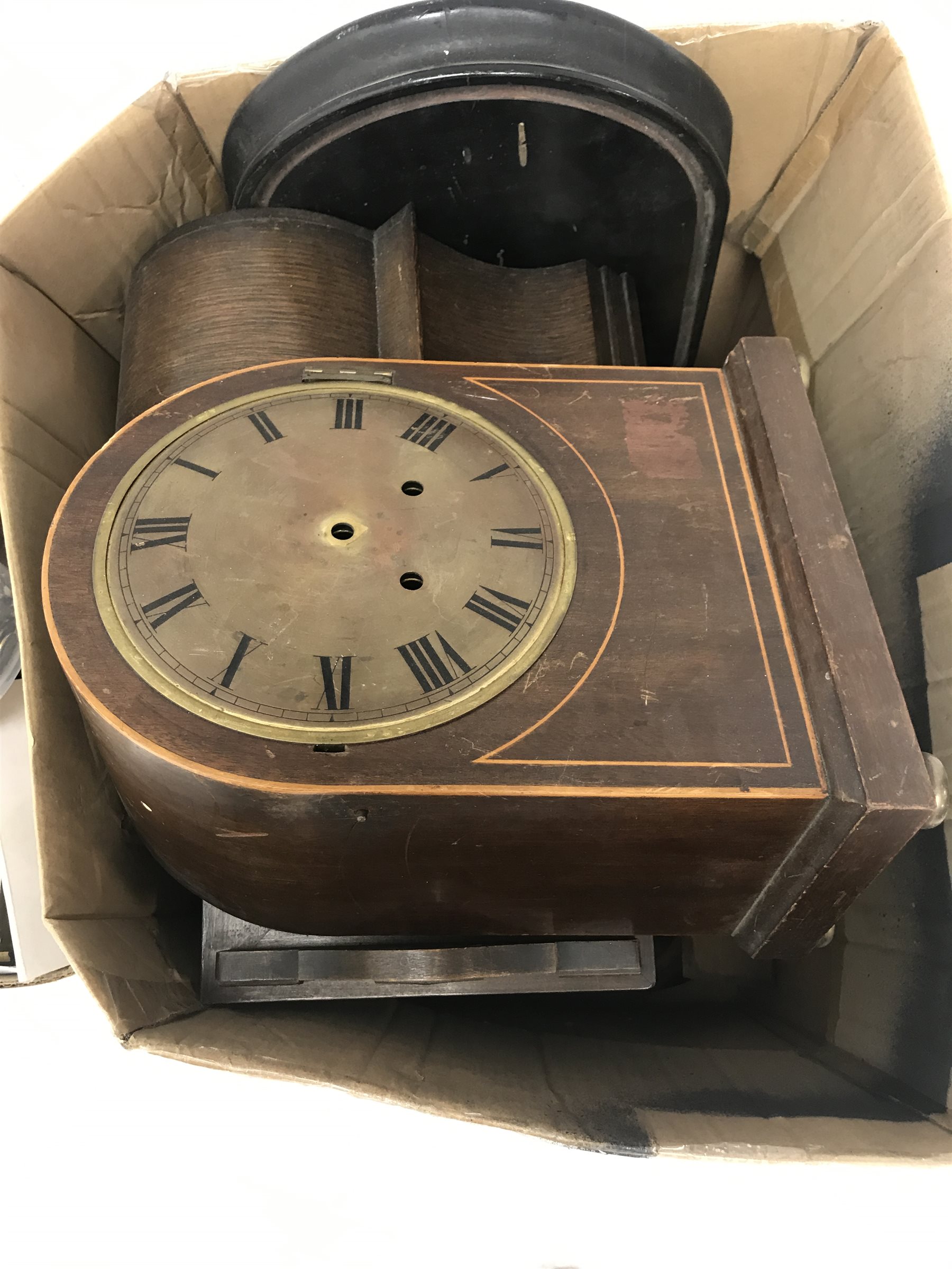 Collection of clock and watch parts various cases some with movement, ebonised and marble
