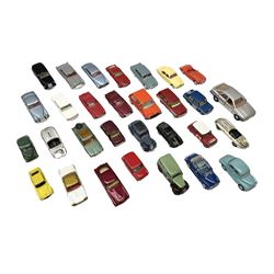 Corgi - thirty unboxed and playworn/repainted die-cast cars including Triumph Herald Coupe, BMC Mini-Cooper 'S', Porsche Carrera, two 'E' Type Jaguars, Rover 2000TC, three Morris Minors, two Aston Martin DB4, two Volvo P1800, MGA, Fiat 2100, Jaguar 2.4 Litre, Jaguar Mark X Saloon etc (30)