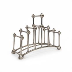 Christopher Dresser (1834-1904) for Hukin & Heath, silver plated six division bridge toast...