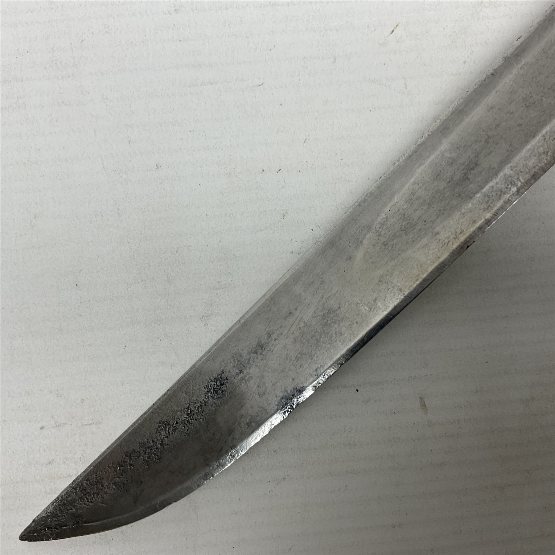 Late 18th century French 1st Empire Troupe a Pied Petit Montmorency Branch Tournante officer's sword, with 72.5cm slightly curving fullered blade, pierced brass hilt with lockable swivelling bar, fully wire-bound grip with lion head pommel, L88cm overall (no scabbard)