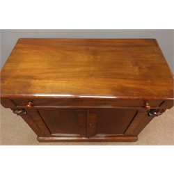  Victorian mahogany wash stand, hinged lid enclosing fitted interior, two cupboard doors, plinth base, W93cm, H82cm, 48cm  