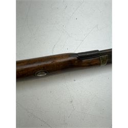 19th century Jones single barrel percussion fire shotgun, muzzle loader, walnut stock with chequered grip and engraved steel fitting marked Jones, the 68cm (27