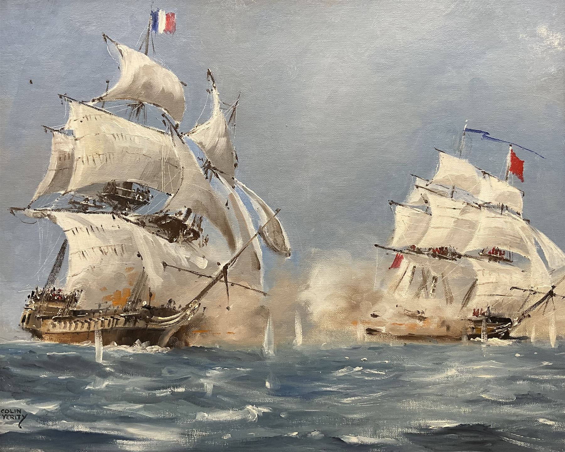 Colin Verity (British 1924-2011): French Naval Engagement, oil on board signed 44cm x 54cm