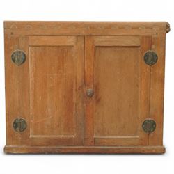 Mouseman - oak cupboard fascia or hatch, of rectangular form with twin panelled doors, cir...
