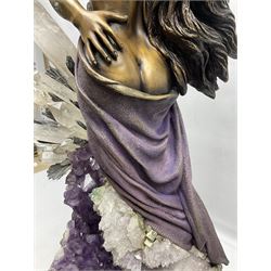 Bronze and amethyst sculpture 'Passion', in the form of a couple embracing surrounded by amethysts, after Manuel Francisco Vidal, H80cm