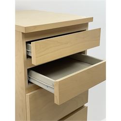 Narrow Ikea Cherry effect chest,  single hinged top above six graduating drawers