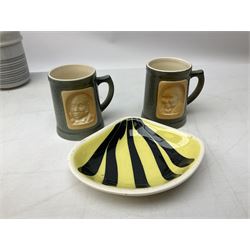 Group of Hornsea, to include yellow and black striped bon bon dish, set of four graduated jugs with floral decoration stamped Rawson beneath, Fauna, green striped flour shifter, John Clappison leaf box, character mug and jugs etc, together with 'Gone to Pot' biography, price guide etc