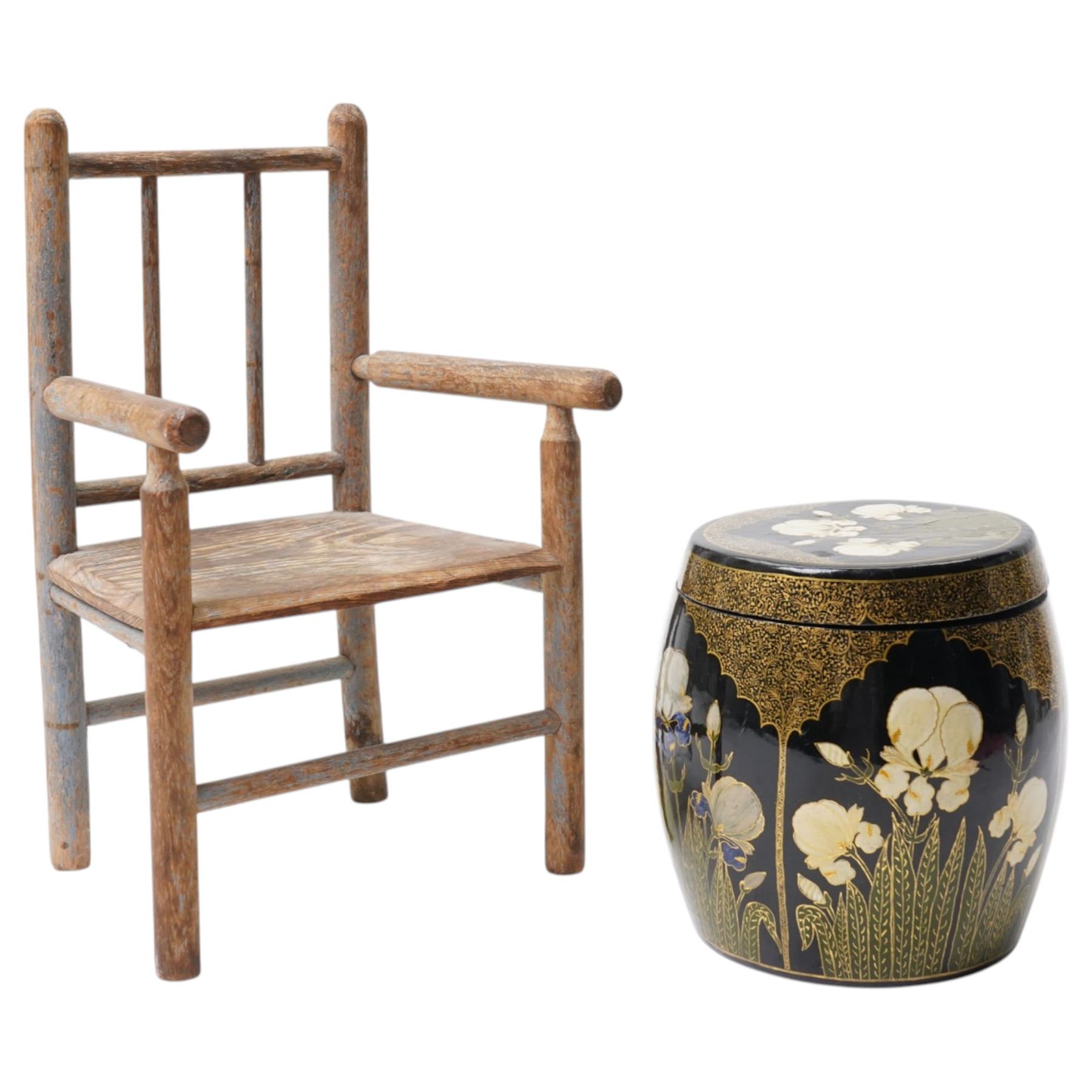 Miniature chair and Indian lacquer box, chair H27cm (2)