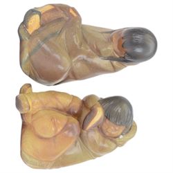 Two Lladro Gres figures, composing Eskimo Girl and Eskimo Boy, largest H31cm