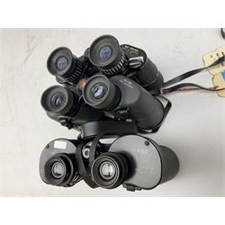 Eleven cased pairs of binoculars to include Summit 8x30,  Concord 8x40, Tasco no. 106 8x - 16x40, Chinon 10x50, Tokina 7x42 Field, Zoom 6x- 12x32 etc