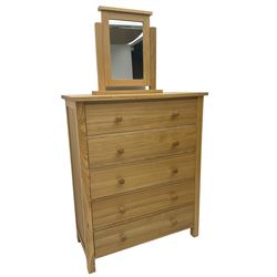 Light ash five drawer chest with swing mirror