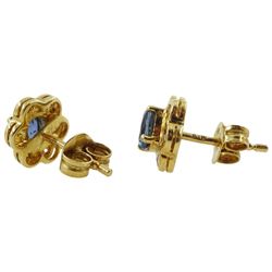 Pair of 18ct gold sapphire and diamond cluster stud earrings, London import marks 1995