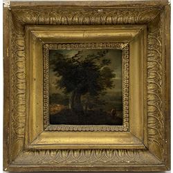 English School (18th century): Wooded Landscape, oil on panel unsigned 11cm x 11cm