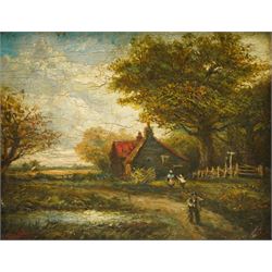 Circle of John Crome (Norwich School 1768-1821): Figures Gathering Firewood by Rural Cotta...