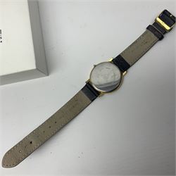 Maurice Lacroix gentlemans quartz wristwatch, 92127, with gold plated case, date apeture and leather strap, together with a Swarovski Crystal bracelet, two silver brooches and two costume brooches