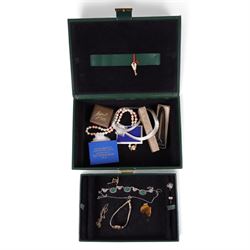 9ct gold rocking chair charm, 9ct gold tiger's eye pendant on 9ct gold chain, 9ct gold cas...