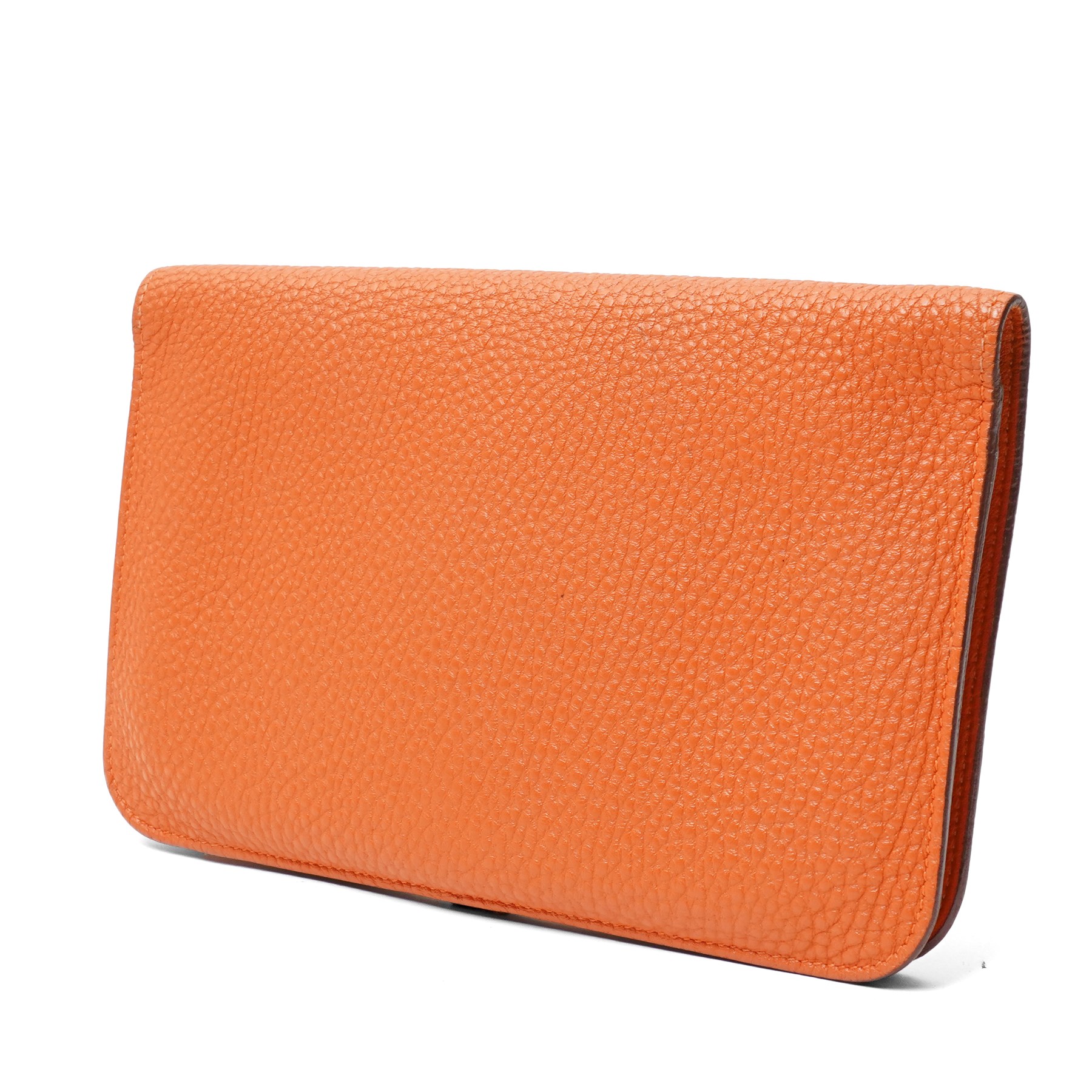 Hermès - Dogon Duo wallet, orange Togo leather, with palladium-plated Clou de Selle fastening, detachable zipped coin purse and fitted interior, stamped 10N H, with original box