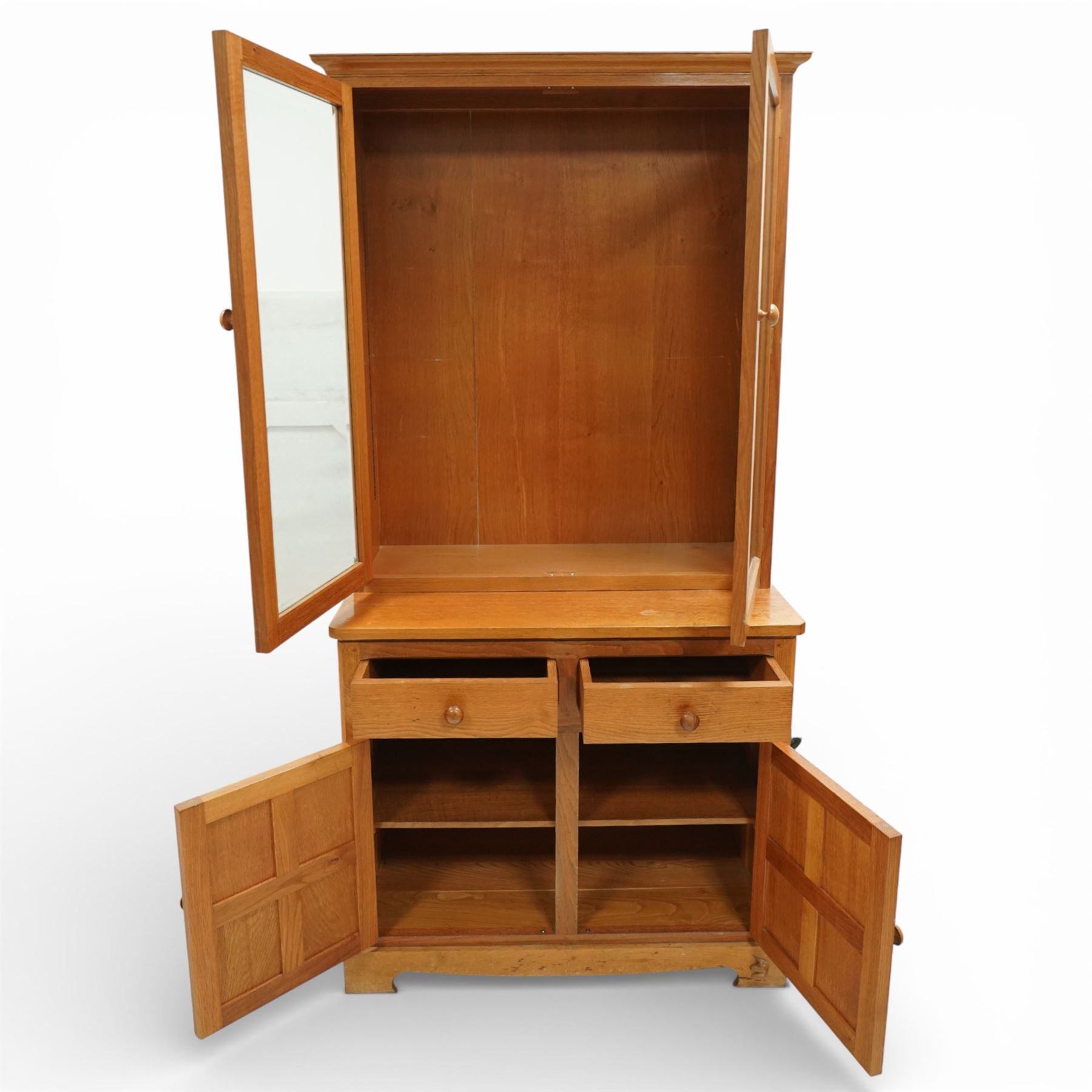 Unicornman - oak display bookcase on cupboard, Geoff Gell of Coxwold